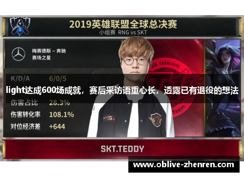 light达成600场成就，赛后采访语重心长，透露已有退役的想法